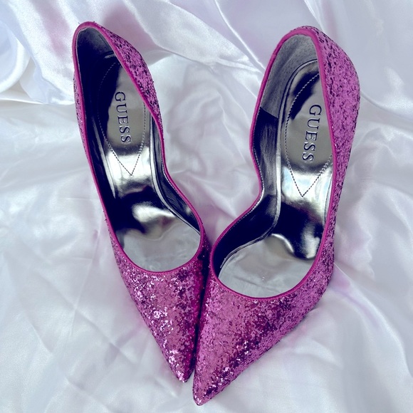 Guess Pink Sparkle Pointed Toe with Bronze Colored Heel - Picture 2 of 12